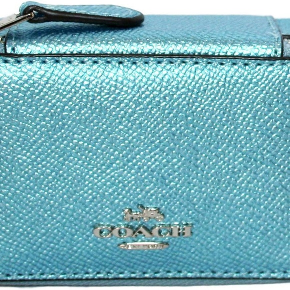 NWT COACH PILL BOX CASE TRAVEL BLU METALLIC 3 VIAL - Picture 2 of 3